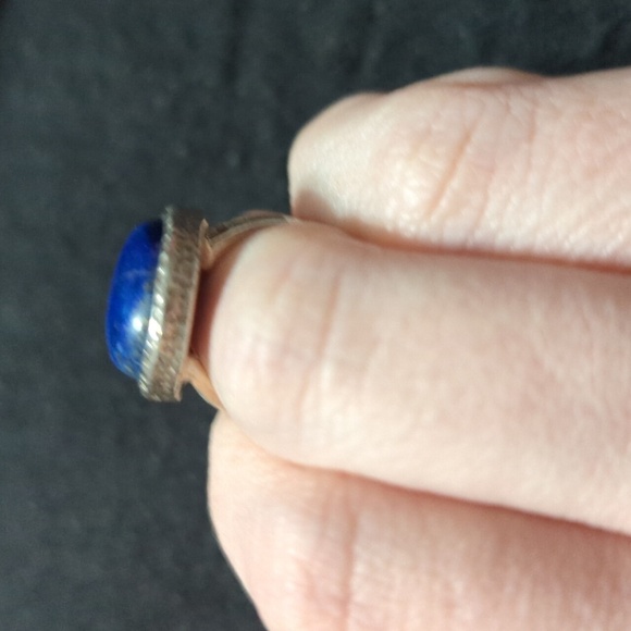 Sterling Silver Blue Lapis Lazuli Gemstone Oval Statement Ring - Size 5 - Picture 2 of 8